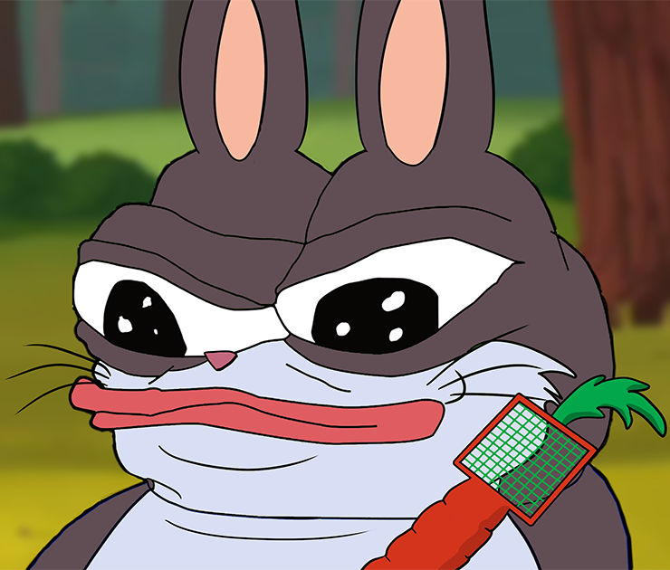A drawing of big chungus holding a fly swatter.