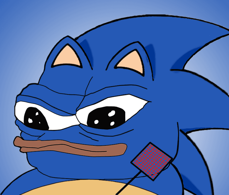 Drawing of Sonic the Hedgehog holding a fly swatter