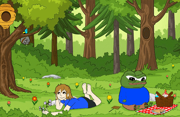 An animated comic of a frog using a fly swatter to protect a girl from a bee